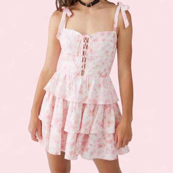 Bardot Dresses & Skirts - Bardot Pink Floral Corset Mini Dress — Size M